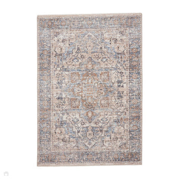 Vintage 35018 Traditional Distressed Heriz Medallion Border Soft-Touch Cream/Blue/Beige/Terra Rug-Think Rugs-Rug Love - The Most Loved Rug Store
